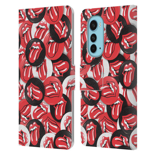 The Rolling Stones Licks Collection Tongue Classic Button Pattern Leather Book Wallet Case Cover For Motorola Edge (2022)