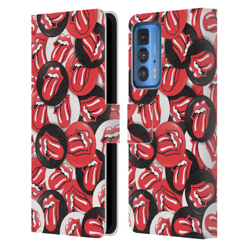 The Rolling Stones Licks Collection Tongue Classic Button Pattern Leather Book Wallet Case Cover For Motorola Edge 20 Pro