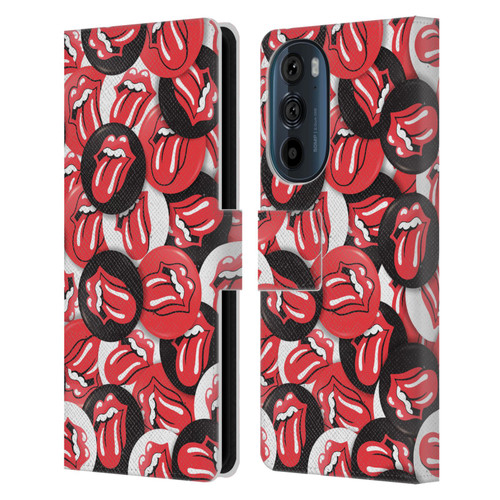 The Rolling Stones Licks Collection Tongue Classic Button Pattern Leather Book Wallet Case Cover For Motorola Edge 30