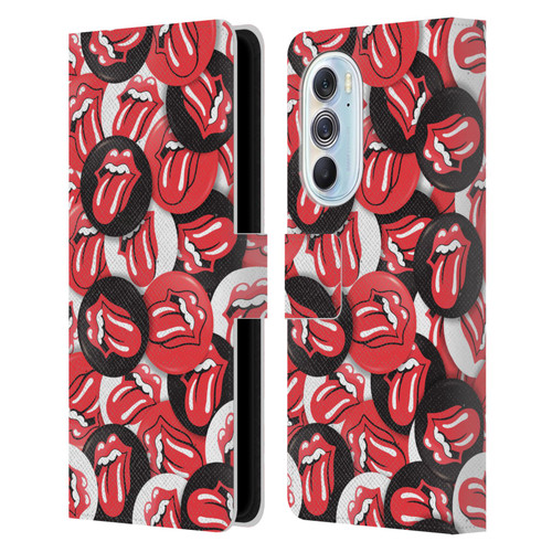 The Rolling Stones Licks Collection Tongue Classic Button Pattern Leather Book Wallet Case Cover For Motorola Edge X30