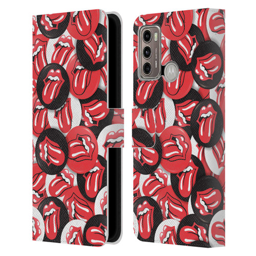 The Rolling Stones Licks Collection Tongue Classic Button Pattern Leather Book Wallet Case Cover For Motorola Moto G60 / Moto G40 Fusion