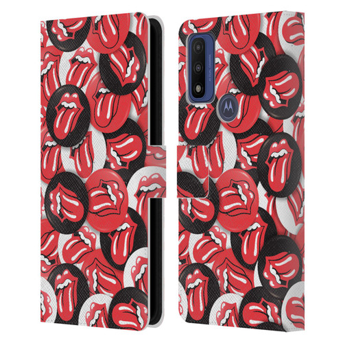 The Rolling Stones Licks Collection Tongue Classic Button Pattern Leather Book Wallet Case Cover For Motorola G Pure