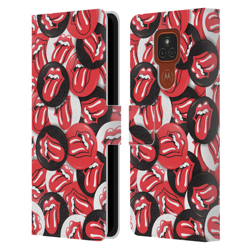 The Rolling Stones Licks Collection Tongue Classic Button Pattern Leather Book Wallet Case Cover For Motorola Moto E7 Plus