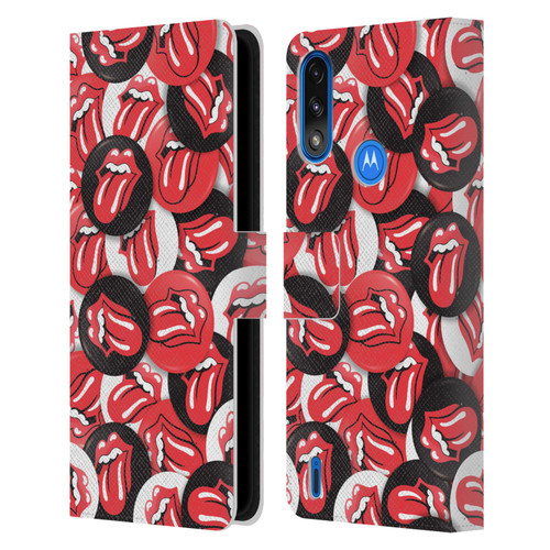 The Rolling Stones Licks Collection Tongue Classic Button Pattern Leather Book Wallet Case Cover For Motorola Moto E7 Power / Moto E7i Power