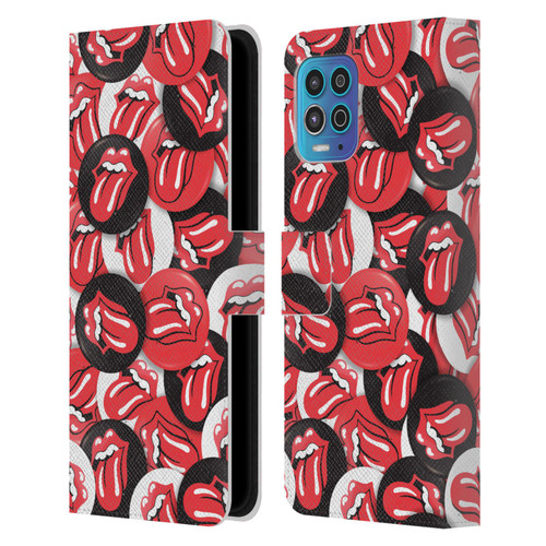 The Rolling Stones Licks Collection Tongue Classic Button Pattern Leather Book Wallet Case Cover For Motorola Moto G100