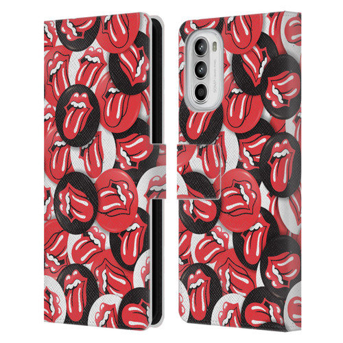 The Rolling Stones Licks Collection Tongue Classic Button Pattern Leather Book Wallet Case Cover For Motorola Moto G52