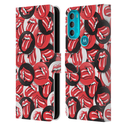 The Rolling Stones Licks Collection Tongue Classic Button Pattern Leather Book Wallet Case Cover For Motorola Moto G71 5G