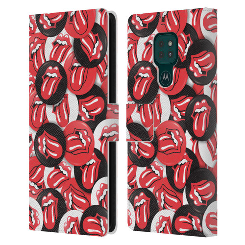 The Rolling Stones Licks Collection Tongue Classic Button Pattern Leather Book Wallet Case Cover For Motorola Moto G9 Play