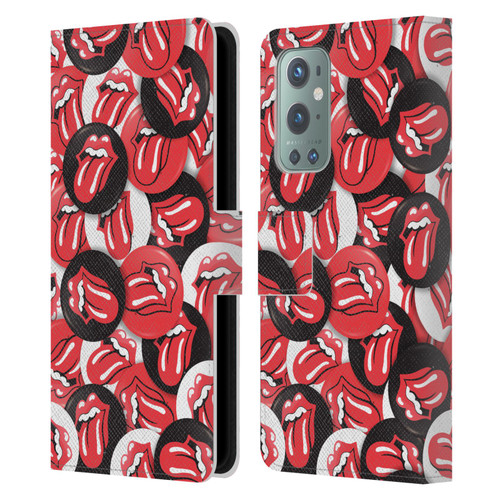 The Rolling Stones Licks Collection Tongue Classic Button Pattern Leather Book Wallet Case Cover For OnePlus 9