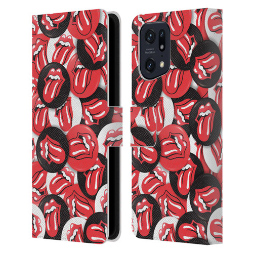 The Rolling Stones Licks Collection Tongue Classic Button Pattern Leather Book Wallet Case Cover For OPPO Find X5