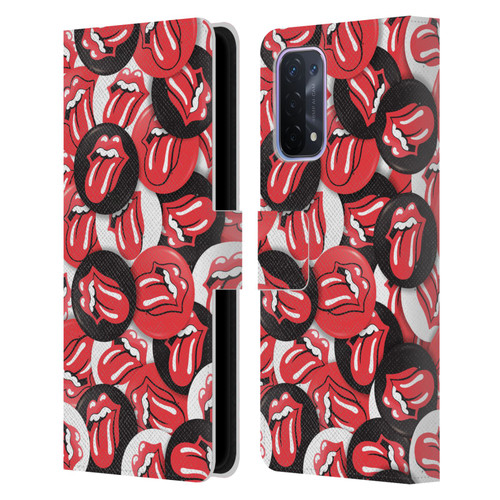 The Rolling Stones Licks Collection Tongue Classic Button Pattern Leather Book Wallet Case Cover For OPPO A54 5G