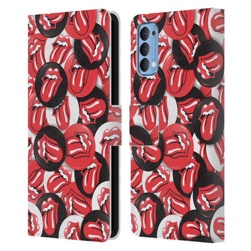 The Rolling Stones Licks Collection Tongue Classic Button Pattern Leather Book Wallet Case Cover For OPPO Reno 4 5G