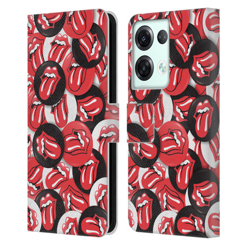 The Rolling Stones Licks Collection Tongue Classic Button Pattern Leather Book Wallet Case Cover For OPPO Reno8 Pro