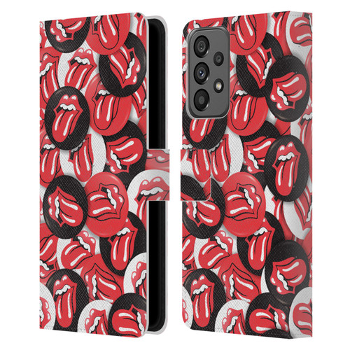The Rolling Stones Licks Collection Tongue Classic Button Pattern Leather Book Wallet Case Cover For Samsung Galaxy A73 5G (2022)