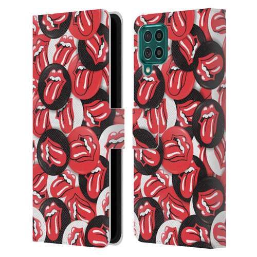 The Rolling Stones Licks Collection Tongue Classic Button Pattern Leather Book Wallet Case Cover For Samsung Galaxy F62 (2021)