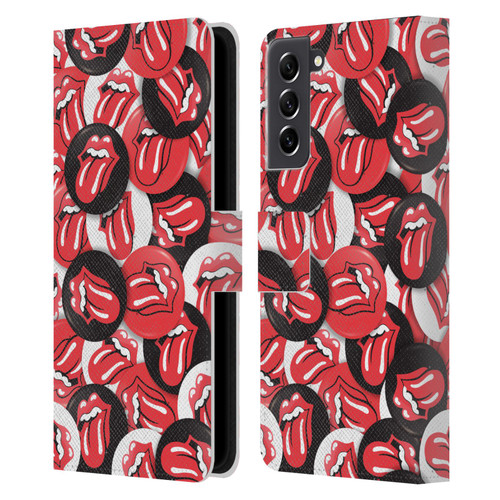 The Rolling Stones Licks Collection Tongue Classic Button Pattern Leather Book Wallet Case Cover For Samsung Galaxy S21 FE 5G