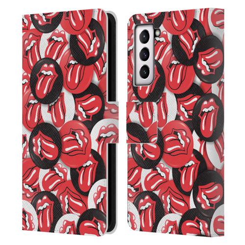 The Rolling Stones Licks Collection Tongue Classic Button Pattern Leather Book Wallet Case Cover For Samsung Galaxy S21 5G