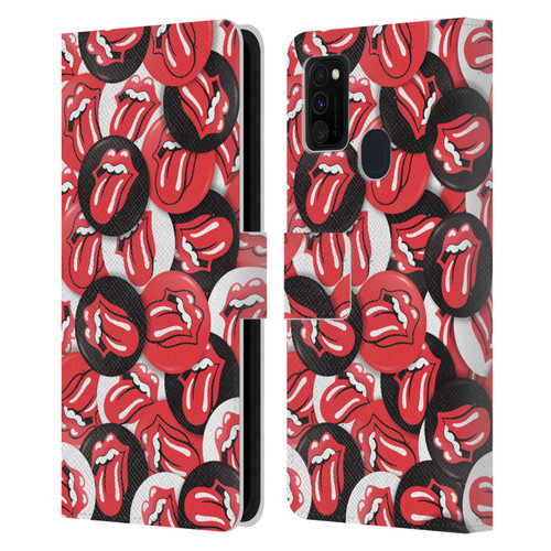 The Rolling Stones Licks Collection Tongue Classic Button Pattern Leather Book Wallet Case Cover For Samsung Galaxy M30s (2019)/M21 (2020)