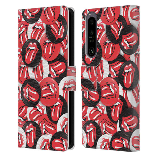 The Rolling Stones Licks Collection Tongue Classic Button Pattern Leather Book Wallet Case Cover For Sony Xperia 1 IV
