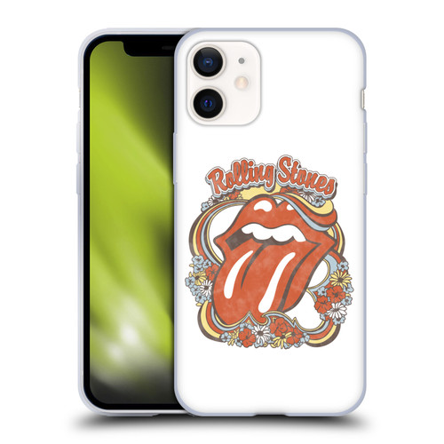 The Rolling Stones Graphics Flowers Tongue Soft Gel Case for Apple iPhone 12 Mini