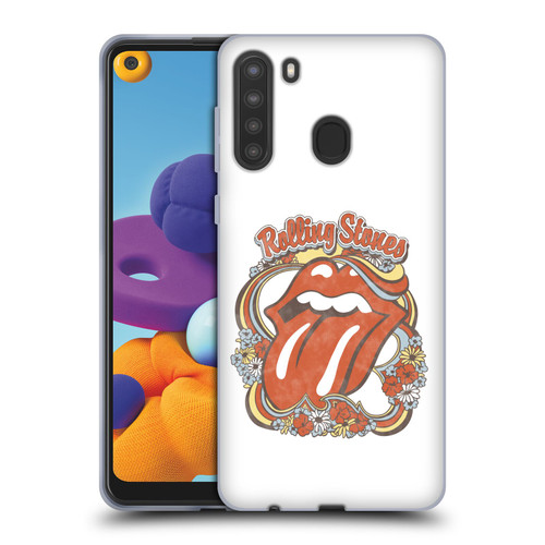 The Rolling Stones Graphics Flowers Tongue Soft Gel Case for Samsung Galaxy A21 (2020)