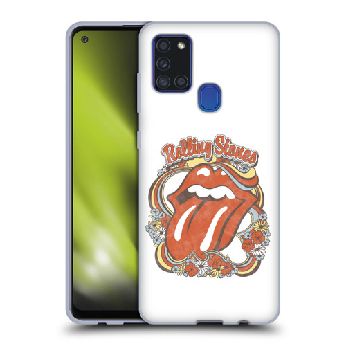 The Rolling Stones Graphics Flowers Tongue Soft Gel Case for Samsung Galaxy A21s (2020)