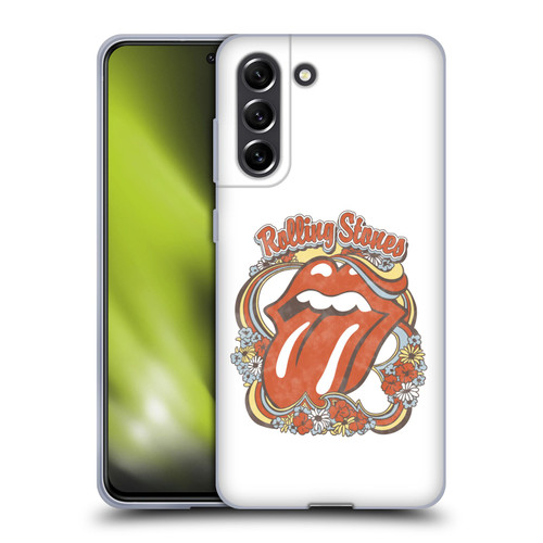 The Rolling Stones Graphics Flowers Tongue Soft Gel Case for Samsung Galaxy S21 FE 5G