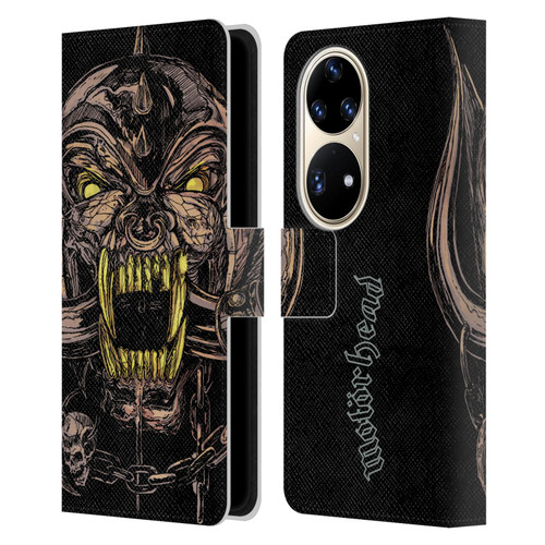 Motorhead Graphics Snaggletooth Leather Book Wallet Case Cover For Huawei P50 Pro