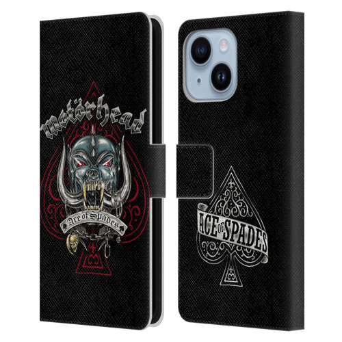 Motorhead Graphics Ace Of Spades Dog Leather Book Wallet Case Cover For Apple iPhone 14 Plus