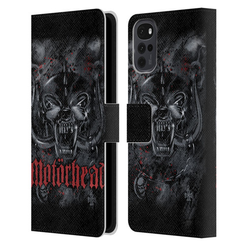 Motorhead Graphics Deathstorm Leather Book Wallet Case Cover For Motorola Moto G22