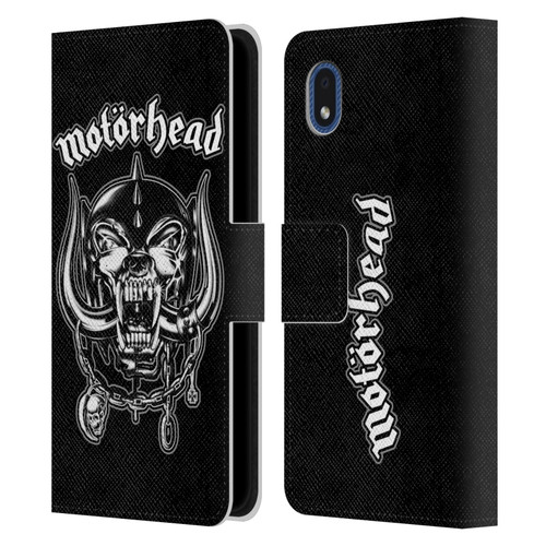 Motorhead Graphics Silver War Pig Leather Book Wallet Case Cover For Samsung Galaxy A01 Core (2020)