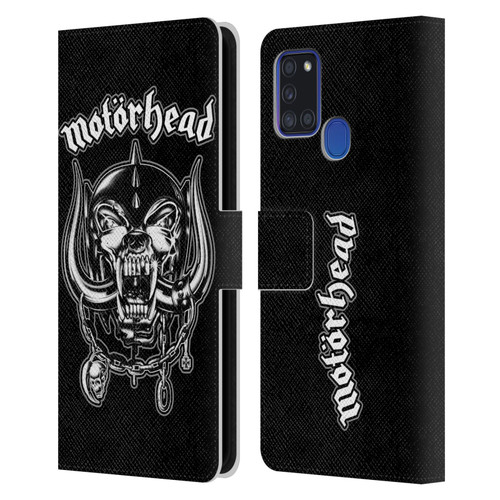 Motorhead Graphics Silver War Pig Leather Book Wallet Case Cover For Samsung Galaxy A21s (2020)