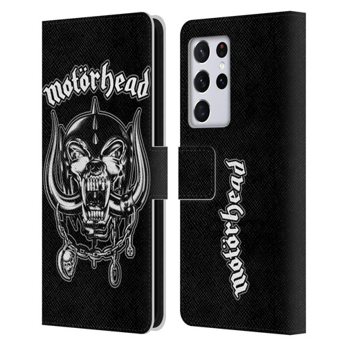 Motorhead Graphics Silver War Pig Leather Book Wallet Case Cover For Samsung Galaxy S21 Ultra 5G