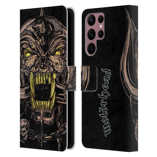 Motorhead Graphics Snaggletooth Leather Book Wallet Case Cover For Samsung Galaxy S22 Ultra 5G