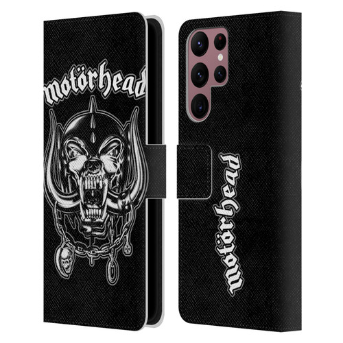 Motorhead Graphics Silver War Pig Leather Book Wallet Case Cover For Samsung Galaxy S22 Ultra 5G