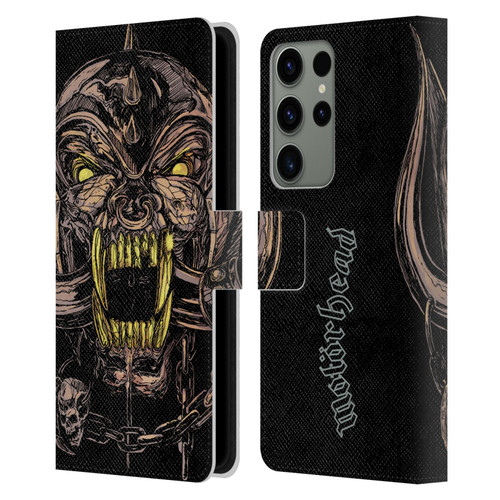 Motorhead Graphics Snaggletooth Leather Book Wallet Case Cover For Samsung Galaxy S23 Ultra 5G