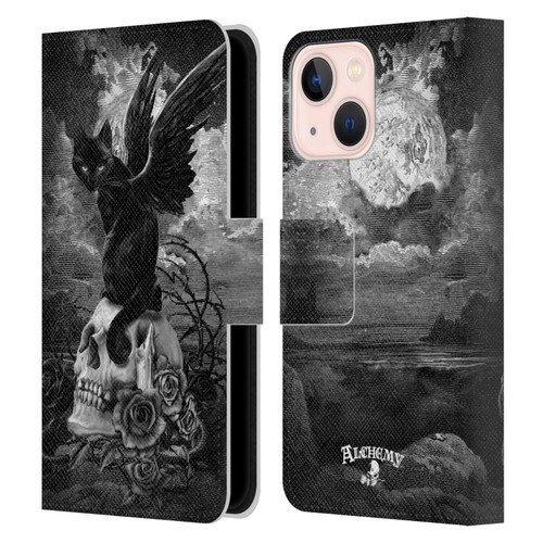 Alchemy Gothic Cats Nine Lives Of Poe Skull Leather Book Wallet Case Cover For Apple iPhone 13 Mini