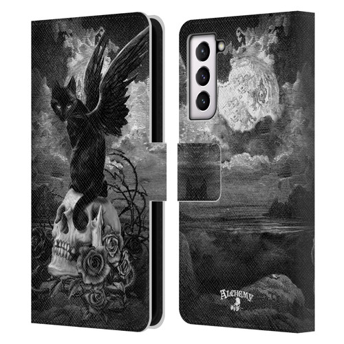 Alchemy Gothic Cats Nine Lives Of Poe Skull Leather Book Wallet Case Cover For Samsung Galaxy S21 5G