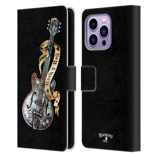 Alchemy Gothic Illustration Rock'it 56 Guitar Leather Book Wallet Case Cover For Apple iPhone 14 Pro Max