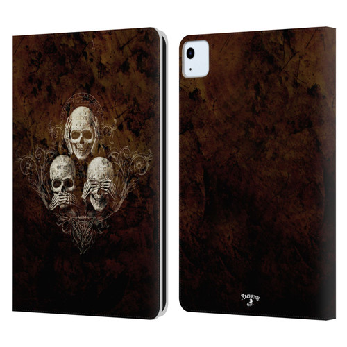 Alchemy Gothic Skull No Evil Three Skull Leather Book Wallet Case Cover For Apple iPad Air 2020 / 2022