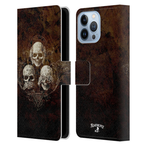 Alchemy Gothic Skull No Evil Three Skull Leather Book Wallet Case Cover For Apple iPhone 13 Pro Max