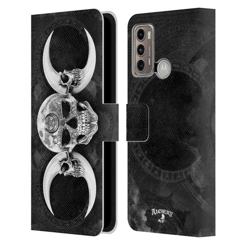 Alchemy Gothic Skull Dark Goddess Moon Leather Book Wallet Case Cover For Motorola Moto G60 / Moto G40 Fusion