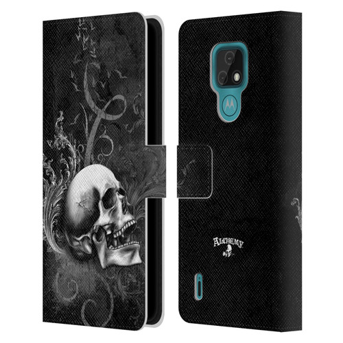 Alchemy Gothic Skull De Profundis Leather Book Wallet Case Cover For Motorola Moto E7