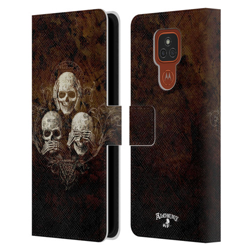 Alchemy Gothic Skull No Evil Three Skull Leather Book Wallet Case Cover For Motorola Moto E7 Plus