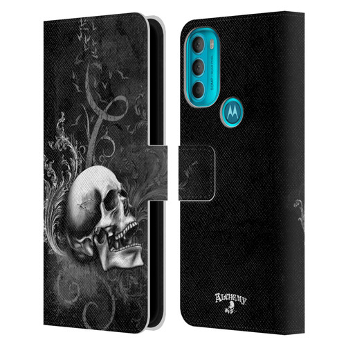 Alchemy Gothic Skull De Profundis Leather Book Wallet Case Cover For Motorola Moto G71 5G