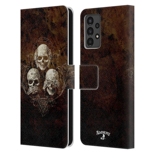 Alchemy Gothic Skull No Evil Three Skull Leather Book Wallet Case Cover For Samsung Galaxy A13 (2022)