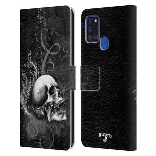 Alchemy Gothic Skull De Profundis Leather Book Wallet Case Cover For Samsung Galaxy A21s (2020)