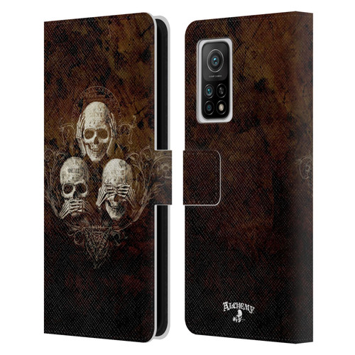 Alchemy Gothic Skull No Evil Three Skull Leather Book Wallet Case Cover For Xiaomi Mi 10T 5G