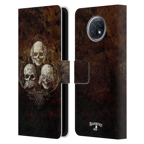 Alchemy Gothic Skull No Evil Three Skull Leather Book Wallet Case Cover For Xiaomi Redmi Note 9T 5G