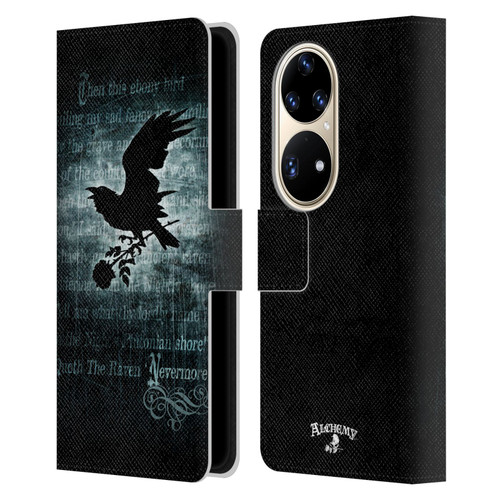 Alchemy Gothic Wing Nevermore Leather Book Wallet Case Cover For Huawei P50 Pro